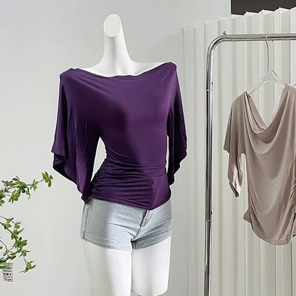 Sexy Summer Off Shoulder T shirt Women Elegant Batwing Short sleeve Cowl Neck Tops Korean Chic Tight Tshirt Lady Tees 2025 New