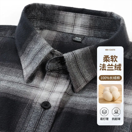 50S 2025 New In Autumn and Winter Pure Thick Cotton Flannel Polished Plaid Shirt With Pocket Men's Casual  Long-sleeved Shirt