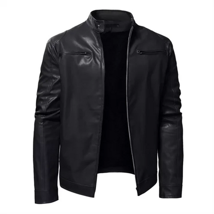 Pure Color New Men Plush Leather Jacket Large Size 5XL Autumn and Winter Male Daily Casual Stand Collar Coats