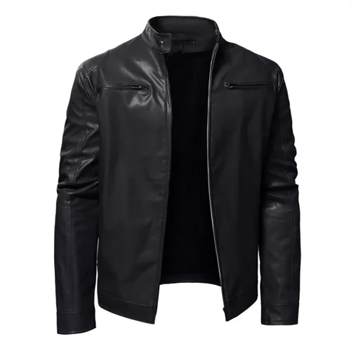 Herren Plüsch-Lederjacke in reiner Farbe, große Größe 5XL, Herbst- und Winter-Herren-Alltags-Freizeitjacken mit Stehkragen