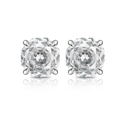 925 Sterling Silver Stylish Octagon Crystal Zircon Millennium Rose Cut Earrings Birthday Anniversary Wedding Party Gift