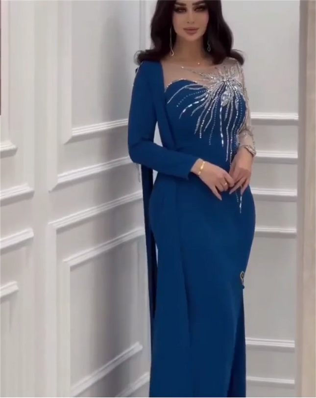 Maßgeschneidertes, hochwertiges, sexy Juwelen-Meerjungfrauen-Abendkleid Vestido De Fiesta فساتين حفلات العودة للوطن 무도회 드레스