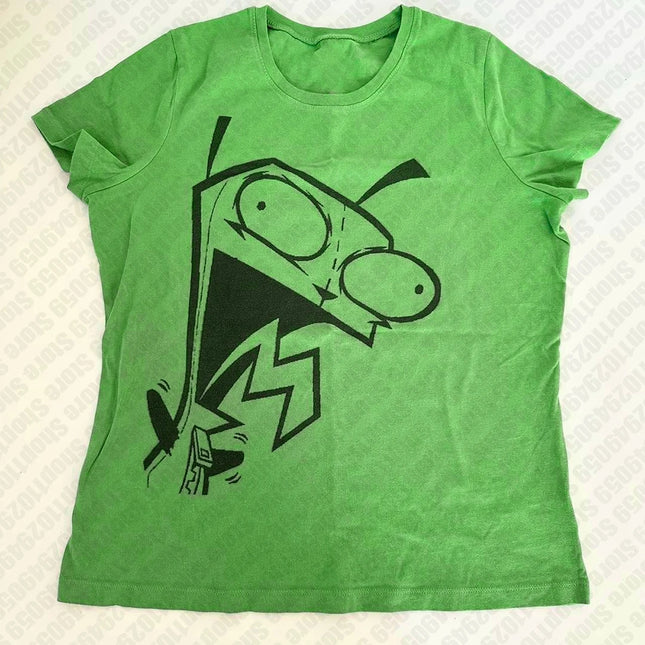 90er Streetwear Grüne Goth Baby Tees Y2K Tops Harajuku Buchstaben-Grafiken Kawaii Kurzarm T-Shirts E-Girl Slim Crop Tops