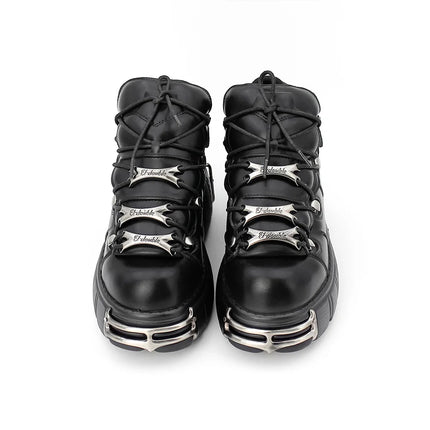 2026 New Brand Punk Style Women Shoes Lace-up heel height 6CM Platform Shoes Woman Rock Boots Metal Decor Woman Sneakers