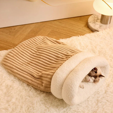 Cat Sleeping Bag Warm Fluffy Enclosed Tunnel Kitty Bed for Indoor Cats Cat Cave Bed Cozy Self Warming Pet Sack Bed for Kittens
