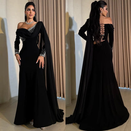 Customized Elegant Jersey Draped Sequined Straight Off-the-shoulder Midi Dresses Bespoke Occasion High Quality
