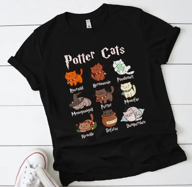 Süße Potter Katzen Mama Shirt Mode Plus Size Unisex T-Shirt Harajuku Kurzarm Mama Oberteil T-Shirts O-Ausschnitt Baumwolle Mutter Lässig