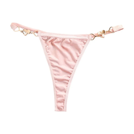 Sweet Low Waist Satin Silk Panties Cotton Crotch Heart Buckle Satin Underpants Briefs Lingerie Thin Belt Thong Gifts