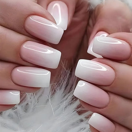 24Pcs Short Oval Gradient Pink Press On Nails Glossy Finish Full Cover False Nails for Women&Girl Removable Wearable Nail Art