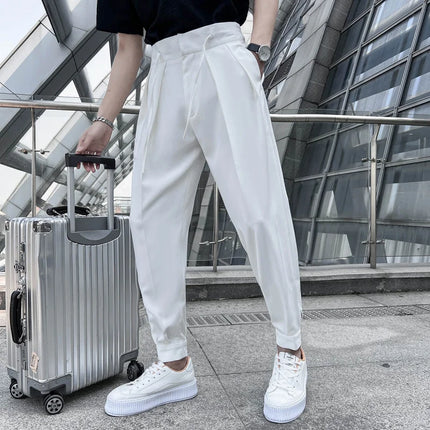 2024 Summer Elastic Waist Drape Suit Pants Men Business Office Casual Pants Male Fashion Loose Social Party Formal Trousers