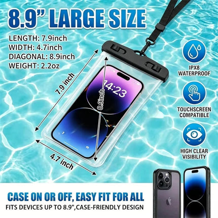 Waterproof Phone Pouch,Floatable Waterproof Phone Pouch with Touchscreen,Universal IPX8 Waterproof Cell Phone Case,Underwater Photography,for Swimming,Rafting,Diving,for All Models