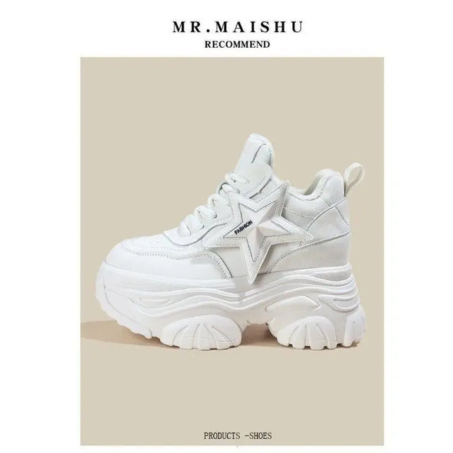 Elderly Shoes Women's 2024 New Spring Style Thick Bottom Petite Casual Increased Inside Women's Shoes 9cm