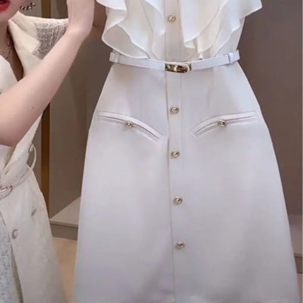 Beautiful Temperament White Ruffled Vinegar Dress Women's Summer Dress Korean Women Receive High Praise Match Belt 2026 New