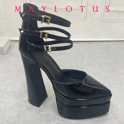 Size 35-42 Point Toe High Heels Platform Women's Shoes With Straps Sexy Pump Latest Buckle Casual Pumps Female Chunky Shoes