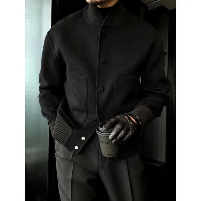 Abrigo de hombre Otoño/Invierno Cuello alto Botones Color sólido Diseño simple cómodo casual Moda avanzada Suave Niche