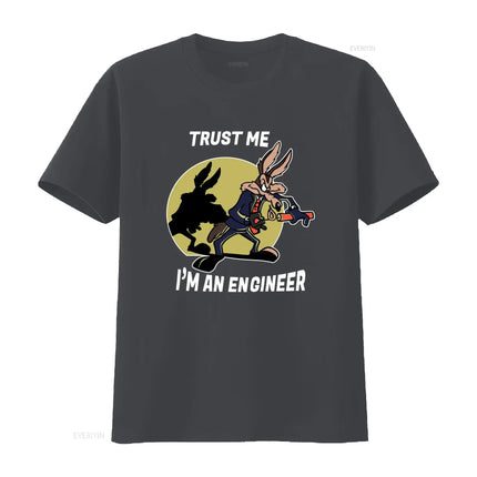 Trust Me I'm An Engineer Coyote Cartoon T Shirt for Men Casual Loose Fit vintage Washed Stylish Top For Everyday Wear fashion