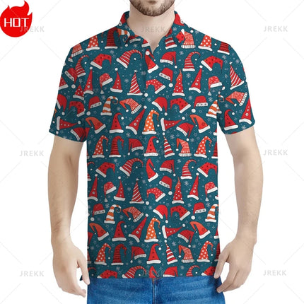 3D Printed Happy Christmas Polo Shirt Fashion Christmas Trees Cute Santa Xmas Graphic Polo T Shirt For Men Best Unisex Clothing