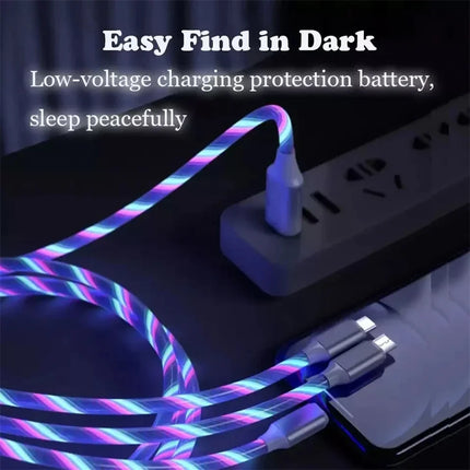 Glowing LED Light USB 3 IN 1 cable Phone Fast Charging Charger Luminous USB-C Cable For Xiaomi iPhone Phone - product image f