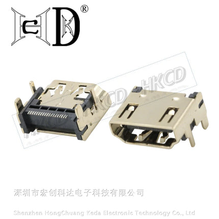 2PCS HDMI-Compatible Female Jack/Socket Connector 19PIN 19P Right Angle SMT SMD 90 Degree Gold-Plated HD 19 PIN