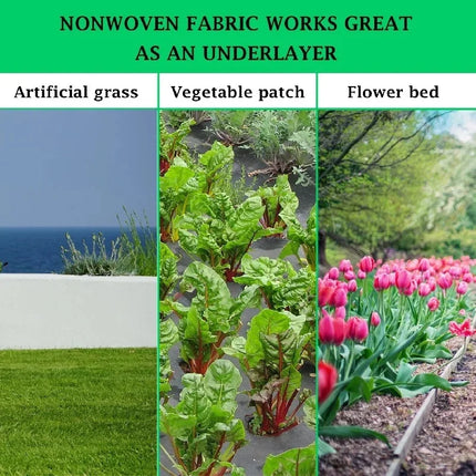 Three-panel use guide for grass, vegetables, and flowers