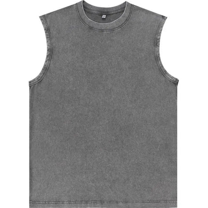 2025 New Summer Men's Washed Cotton Tank Tops Muscle Gym Sleeveless Workout T Shirts Running Beach Loose Cutoff Tees