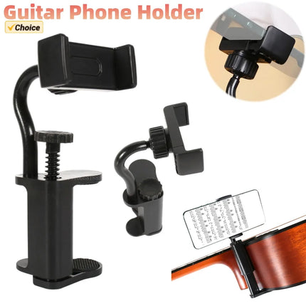 Guitar Phone Holder Hands-Free Adjustable Phone Support Multi-Purpose Guitar Stand Holder for Microphones Stand/Smartphones