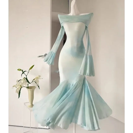 Women's Plus Size Off Shoulder Long Sleeve Mermaid Maxi Dress Fall French Elegant Bodycon Formal Gown