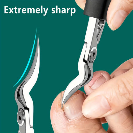 KHTO Professional Heavy-Duty Steel Toenail Clipper with Serrated Blade Thick & Ingrown Nails, Durable Trimmer for - product i