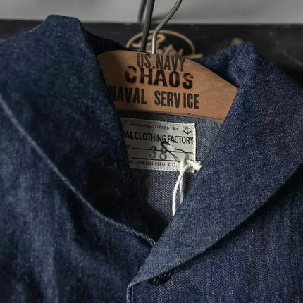 Rugged Bronson 1922 USN Denim Dungaree Jumper Vintage Sailors Deck Work Jacket Indigo
