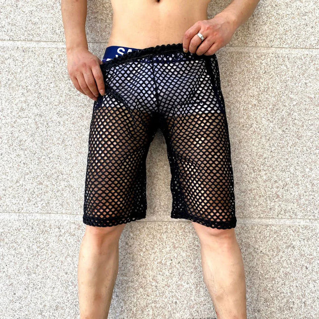 Pantalones para hombre de largo medio con malla grande, calzoncillos tipo bóxer huecos, perspectiva, nicho, ropa de casa, transpirable, cómodos, casuales, ropa de hombre 2024