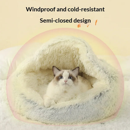 Winter Soft Plush With Cover Round Pet Bed Plush Comforter Nest Shell Cat Nest Semi-Enclosed Cat Nest Cat Dog Sleeping Nest