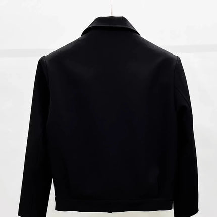 Men Vintage Double-Collar Short Jacket Spring Fall Coat with Zipper & Button Closure Casual Outerwear Techwear Streetwear