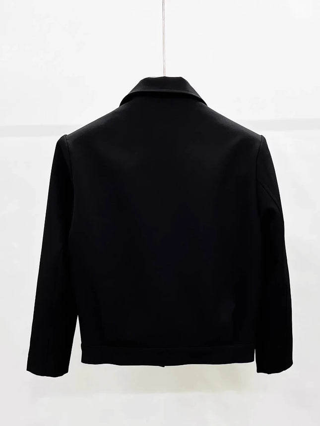 Chaqueta Corta para Hombre Vintage de Doble Cuello Abrigo de Primavera Otoño con Cierre de Cremallera y Botones Ropa de Calle Casual Techwear