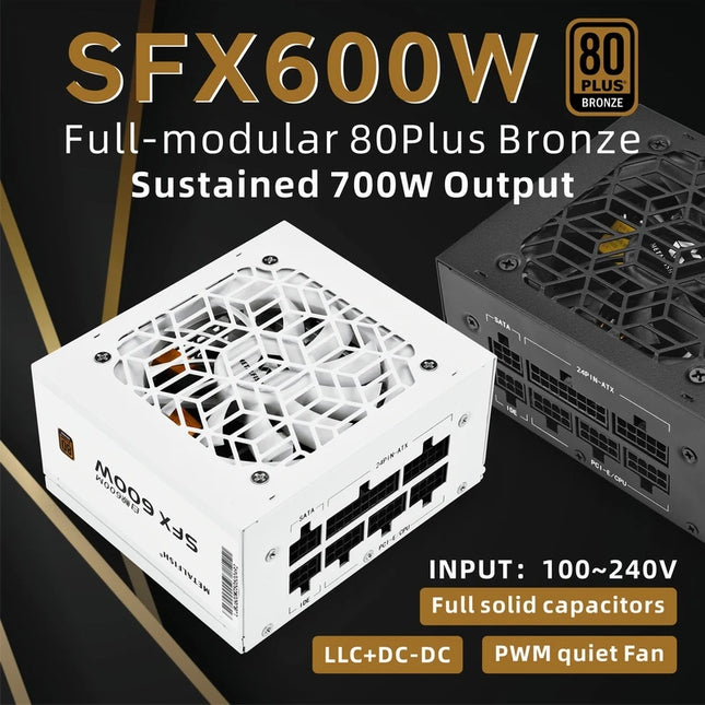 METALFISH Full-Modular SFX-500W 600W PSU 80Plus Bronze Weißes Netzteil für Mini ITX Gehäuse Kleiner Computergehäuse 100/220V