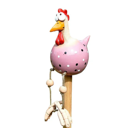 Resin Crafts Statues Funny Big Eyed Chicken Statue Long Foot Hen Sculptures Garden Fence Art Supplies Wooden Stake Decoration
