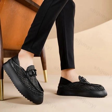 Retro Weave Hollow Breathable Casual Single Shoes for Men 2025 Spring New Low Top Comfortable Versatile Fashion Platform Loafers