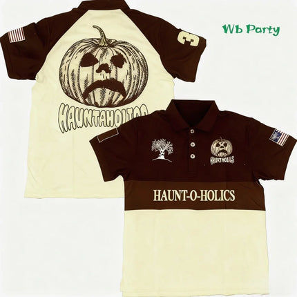 Y2k Haunted Polo Shirt Halloween Pumpkintshirt Polo Shirts for Man Letter Oversized T-Shirt Fashion Baseball Men's Polo T-Shirts