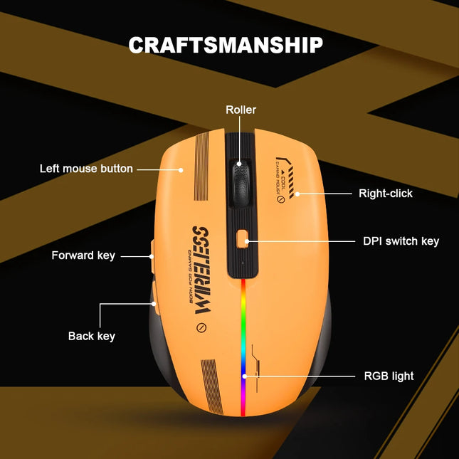 LT-T19 Ergonomic Rechargeable Gaming Mouse USB 2.4G Wireless RGB Light Desktop PC Computers Notebook Laptop Mice - product im