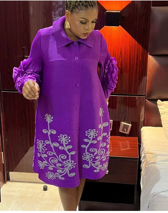 Fashion-Druck Plissiertes Kleid Damen Revers Blumige Ärmel Design Einreihige A-Linien Kleider Sommer Neu 2024
