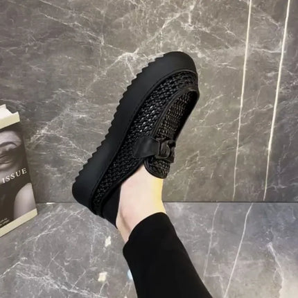 black brown casual business loafers man platform shoes sandals woven shoe man slip on mules half shoes for man