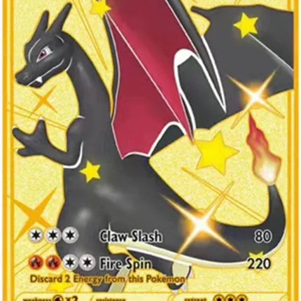 Pokemon English Metal Card Anime Pikachu Charizard Mewtwo Blastoise  Vmax Shiny Letters Game Collection Card Kids Toy Gifts
