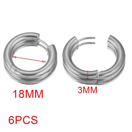 6pcs Stainless Steel 4mm Thick Earrings Gold Plated Large Round Korean Ear Rings Hoop Earring for Women Female Jewelry Luxury