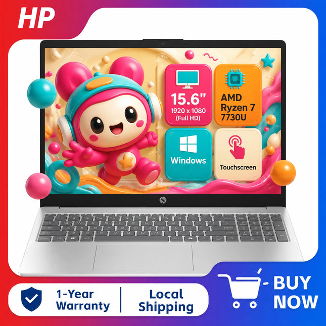 Hp 15.6" Full Hd Touchscreen Laptop, Amd Ryzen 7 7730U, up to 64Gb Ddr4 Ram, 2Tb Ssd, Wi-Fi 6, Windows
