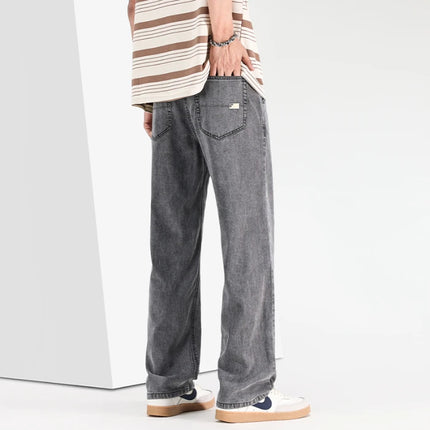 2026 Spring/Summer New Ice Silk Loose Denim Fashionable Sports Casual Pants for Men, Loose and Droopy Wide-Leg Pants