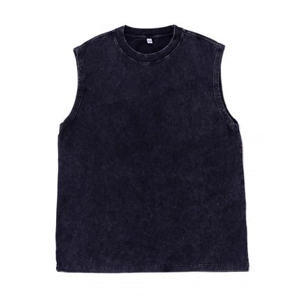2025 New Summer Men's Washed Cotton Tank Tops Muscle Gym Sleeveless Workout T Shirts Running Beach Loose Cutoff Tees