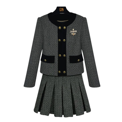New fashionable and elegant celebrity temperament college style design small fragrance jacket + pleated skirt suit