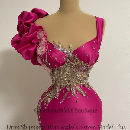 GiGiBraut Fancy 3D Flowers Evening Dresses for Women Crystals Ruched Mermaid Sleeveles Party Gown Vestidos De Fiesta Customized