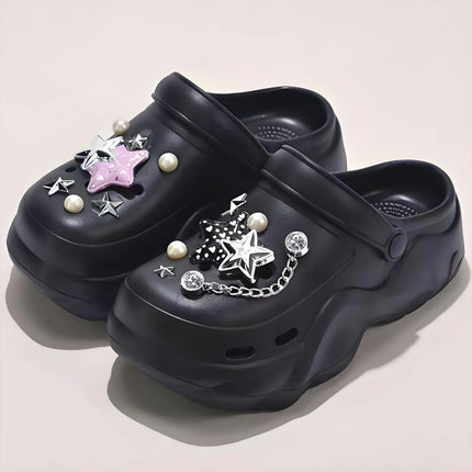 Women DIY Silver Butterfly-Knot Fashion Bow Decor Clogs Summer Sping Autumn Beach Sandals Cave Hole Garden Shoes Students Girls