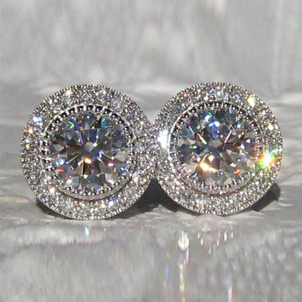 1pair Bridal Korean Style Earrings With Sparkling Round Stone & Full Drill Design, Elegant & Delicate Casual. Valentine's Day Accessories