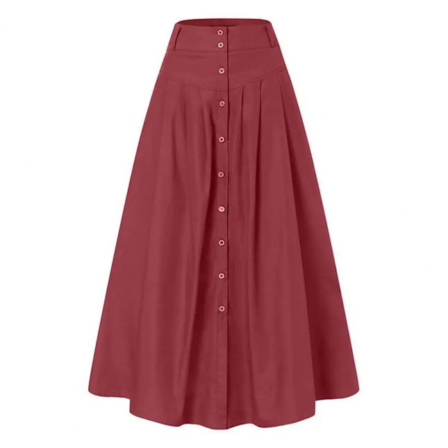 Großer Saum Damen Langer Rock Einfarbig Hohe Taille All-Match Knopf Dekor A-Linie Sommer Lockerer Maxirock Damenbekleidung